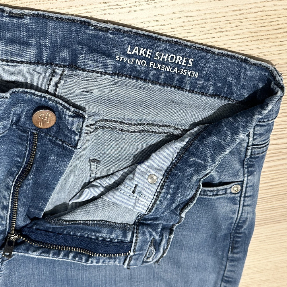Mugsy Lake Shores Jeans Flex Stretch Denim Mens 35 x 34 Med Blue Cycling Active - Picture 5 of 13